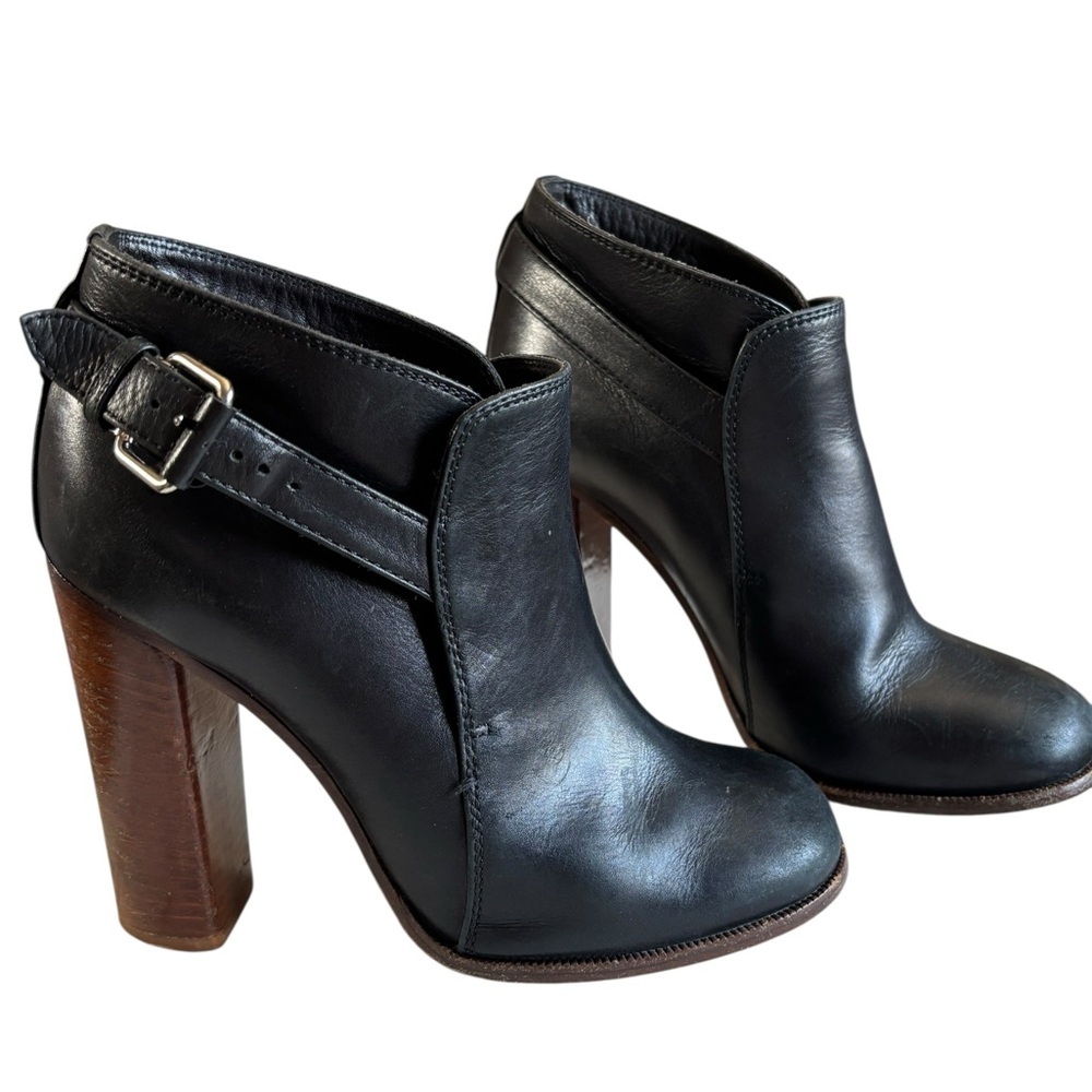 Celine Phoebe Philo Leather Ankle Booties Black Wood Heel EU 36 Italy 6